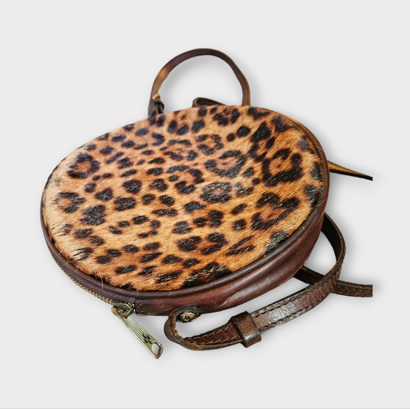 Patricia Nash Leopard Pony Hair Leather Circle Crossbody Bag - Picture 5 of 8
